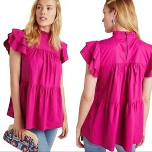 Anthropologie‎ X Maeve Ophelia Ruffle Sleeve Long High Neck Blouse. Size S